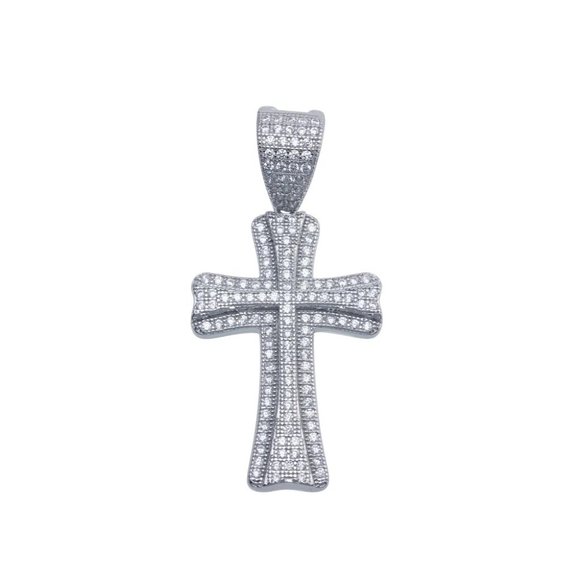Sterling Silver 925 Rhodium Plated Small Double Cross CZ Hip Hop Pendant